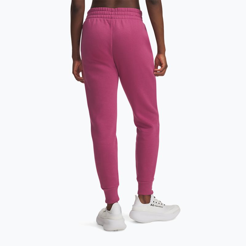 Damske nohavice Under Armour Rival Fleece tmavo červené/biele fuchsie súmrak/biele 3