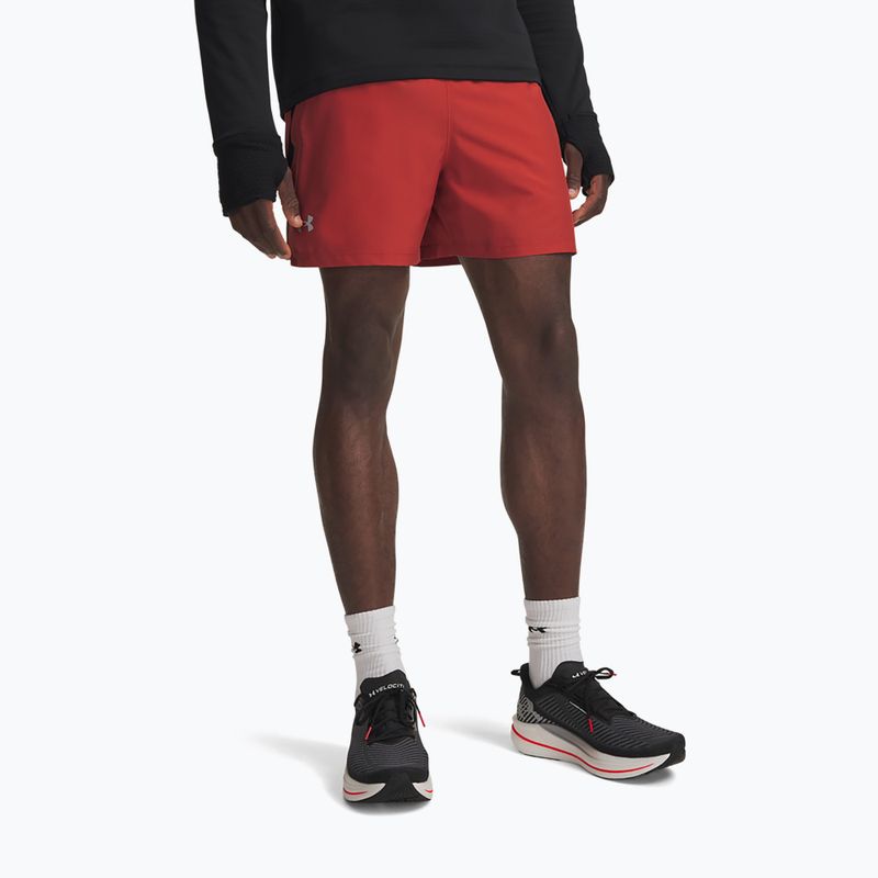 Pánske bežecké šortky Under Armour Launch 5" Shorts heritage red/black/reflective
