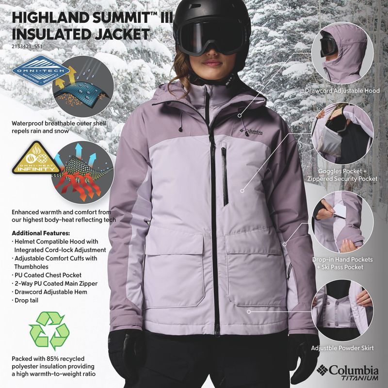 Dámska lyžiarska bunda Columbia Highland Summit III Insulated lavender pearl/shale purple 14