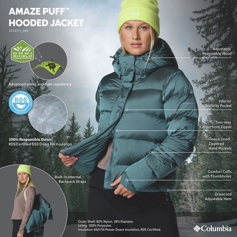 Dámska páperová bunda Columbia Amaze Puff Hooded everblue high shine 12