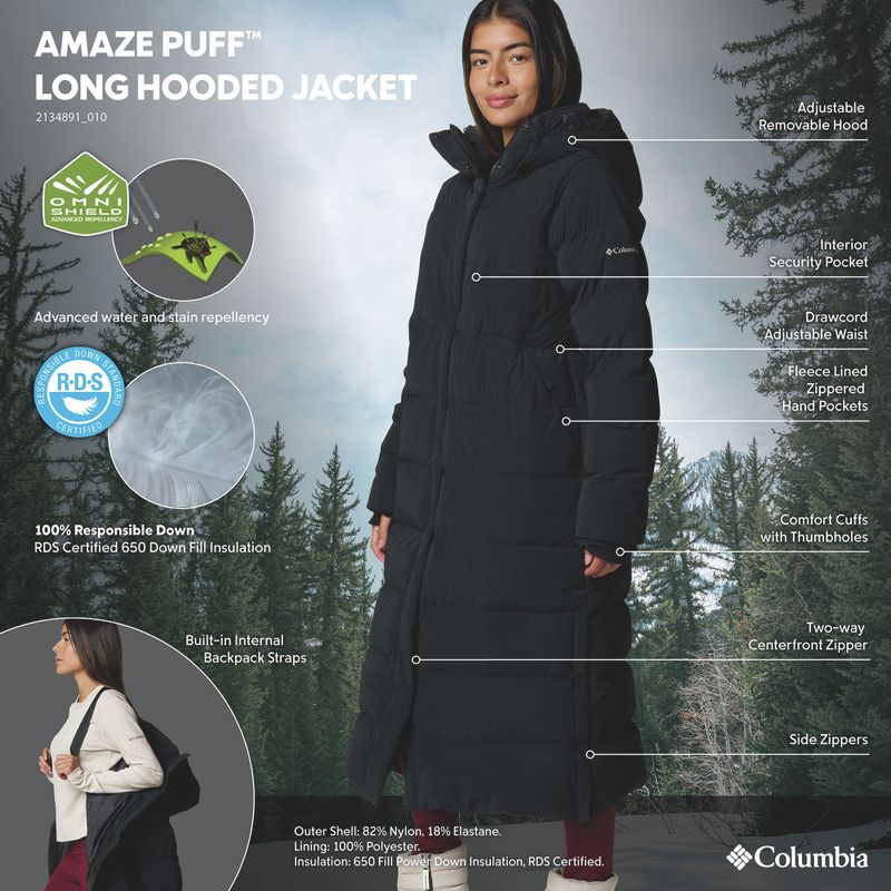 Dámsky páperový kabát Columbia Amaze Puff Long Hooded black 19