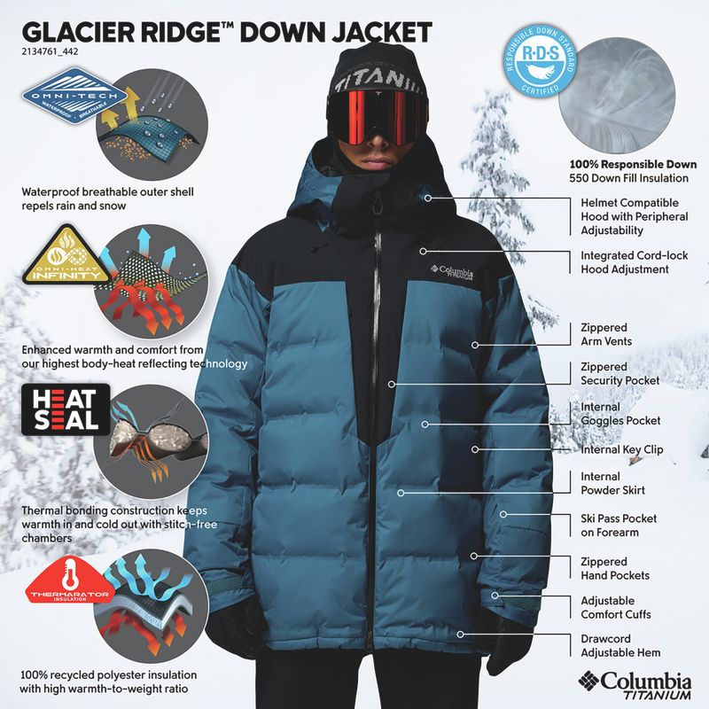 Pánska lyžiarska bunda Columbia Glacier Ridge Down phoenix blue/black 15