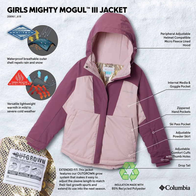 Detská lyžiarska bunda Columbia Mighty Mogul III mineral pink/antique mauve 4