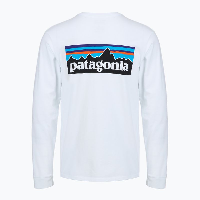 Pánske tričko longsleeve Patagonia P-6 Logo Responsibili fiber white 2
