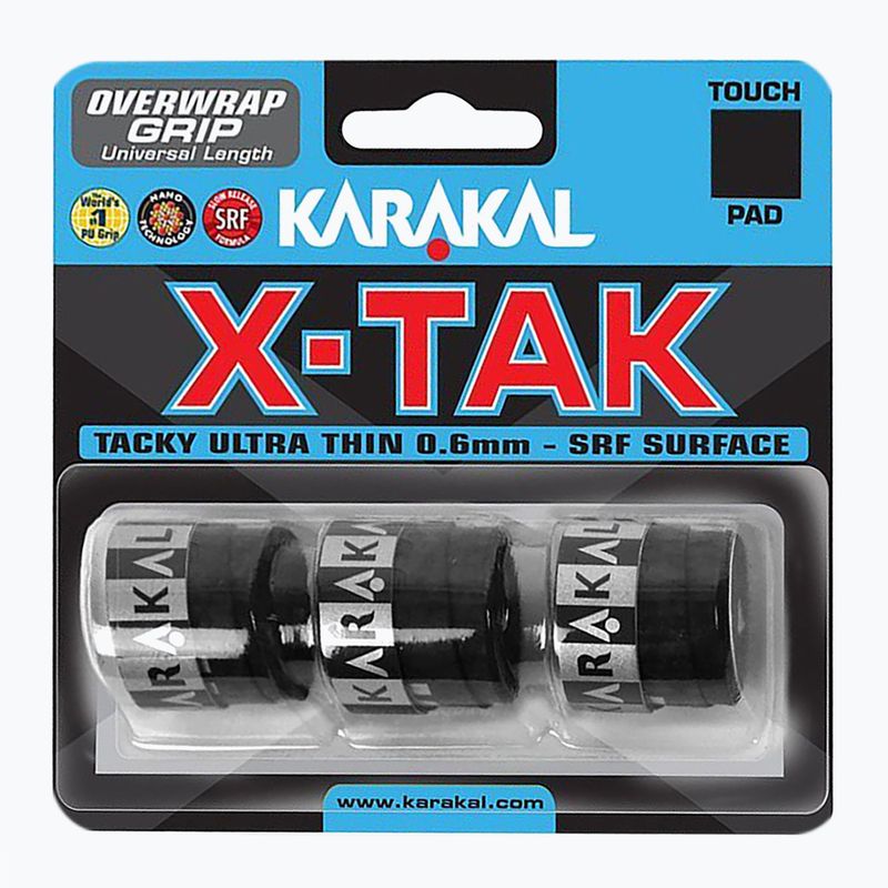 Obaly na squashové rakety Karakal X-TAK Grip 3 ks čierne.