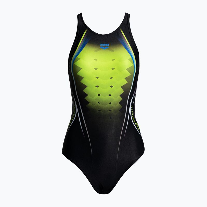 Dámske jednodielne plavky arena One Placed Print One Piece black and yellow 1191