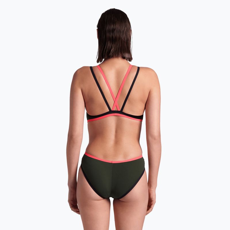 Dámske jednodielne plavky arena One Double Cross Back One Piece dark sage/black/fluo red 6