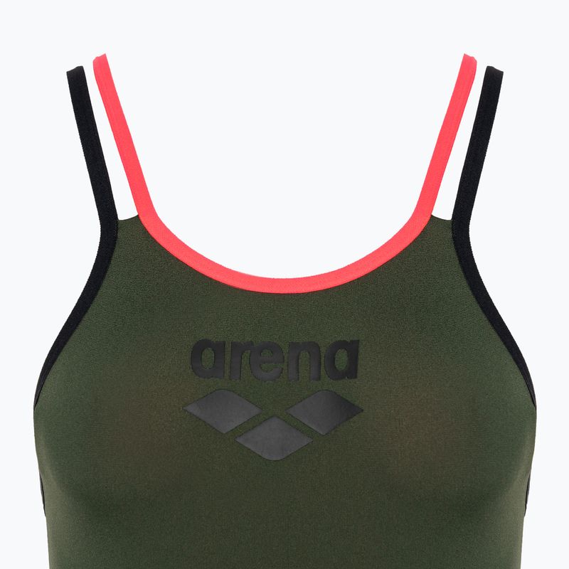 Dámske jednodielne plavky arena One Double Cross Back One Piece dark sage/black/fluo red 3