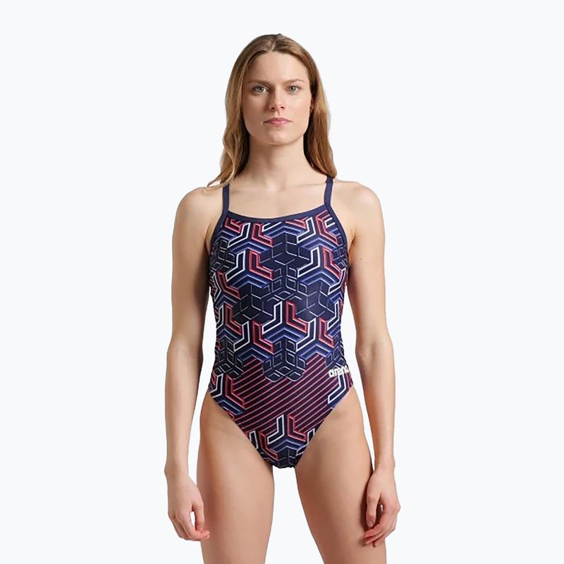 Dámske jednodielne plavky arena Kikko Pro Swimsuit Challenge Back navy/team redwhiteblue