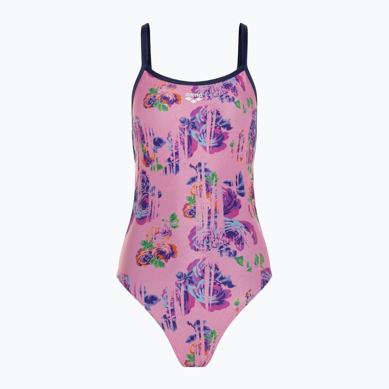 Dámske jednodielne plavky arena Rose Texture Swimsuit Xcross Back multi pink/navy