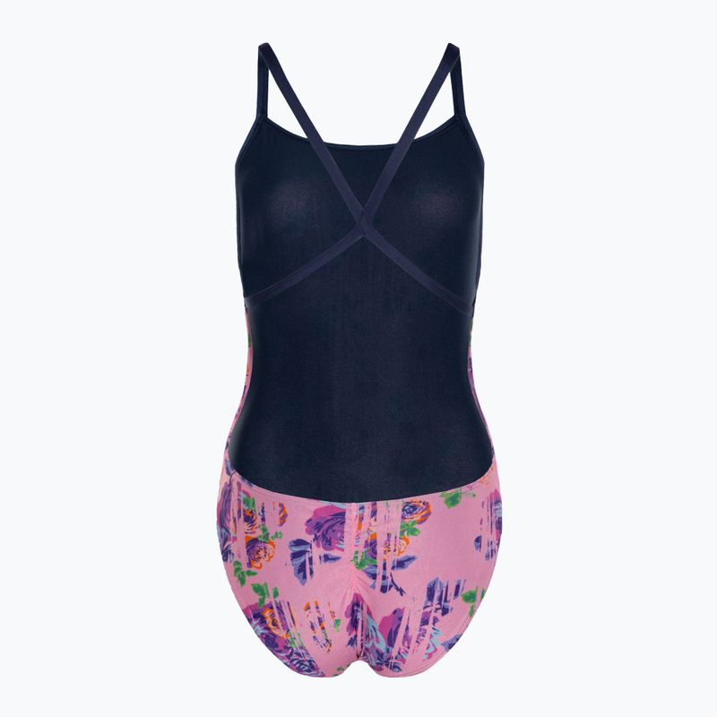 Dámske jednodielne plavky arena Rose Texture Swimsuit Xcross Back multi pink/navy 2