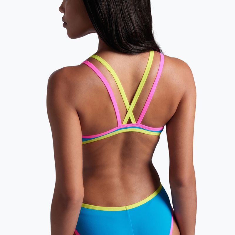 Dámske jednodielne plavky arena One Double Cross Back One Piece tyrkysová/fluo ružová/jemne zelená 10