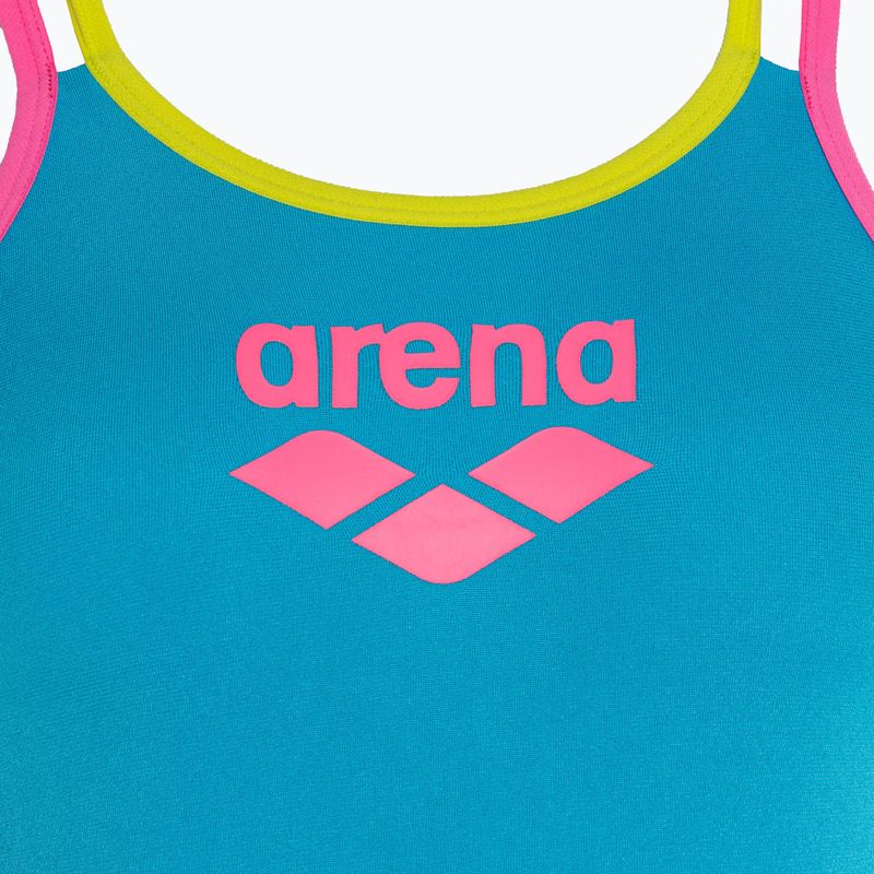 Dámske jednodielne plavky arena One Double Cross Back One Piece tyrkysová/fluo ružová/jemne zelená 3