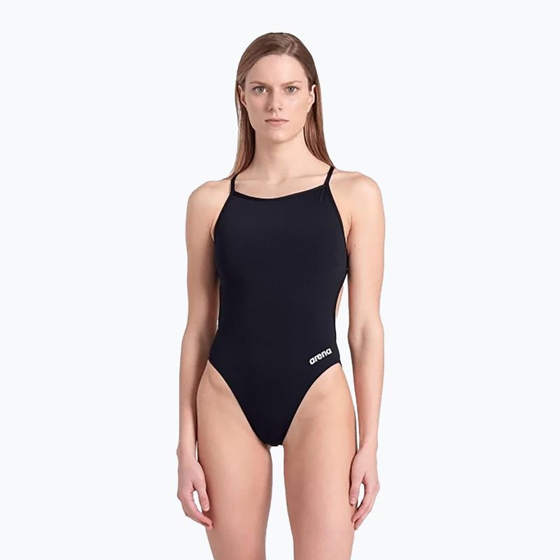 Dámske jednodielne plavky arena Lace Back Solid black/white 5