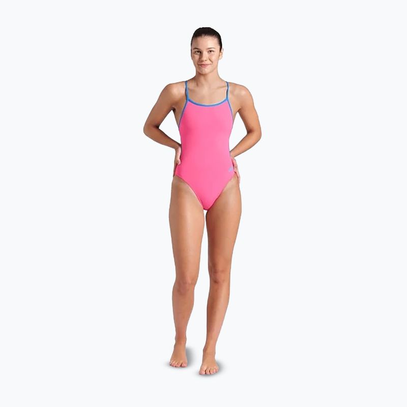 Dámske jednodielne plavky arena Lace Back Solid shocking pink/blue river 2