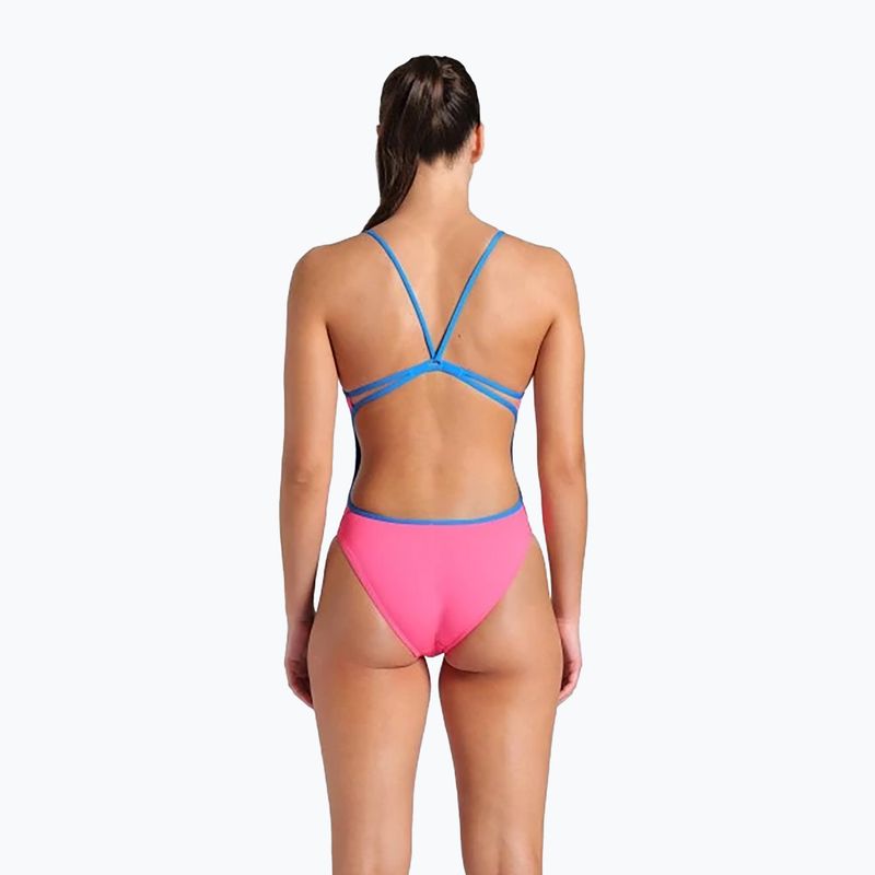 Dámske jednodielne plavky arena Lace Back Solid shocking pink/blue river 3