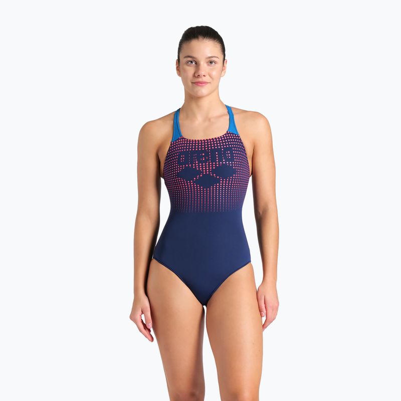 Dámske jednodielne plavky arena Foggy Dots Swim Pro Back navy / blue cosmo