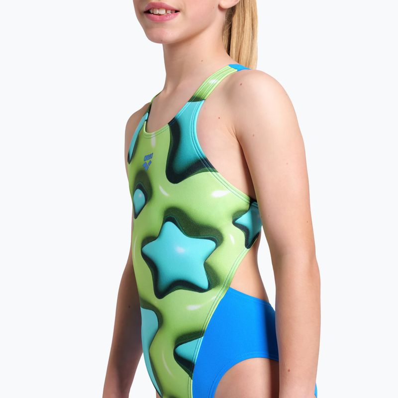 Arena Star Shaped Swim Tech L modré river/soft green/multi detské jednodielne plavky 8