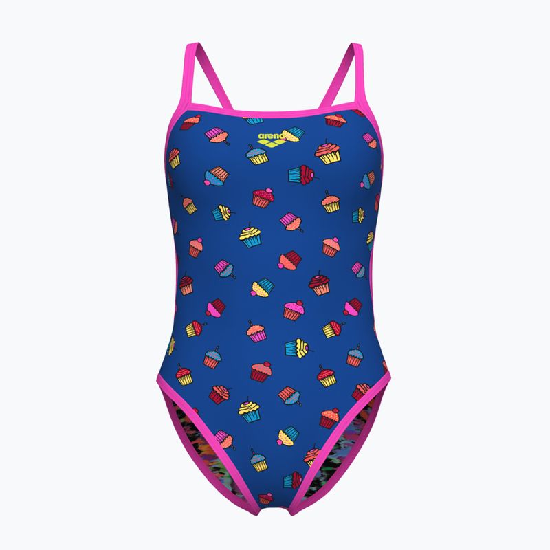 Dámske jednodielne plavky arena Reversible Swimsuit Challenge Back royal multi/shocking pink