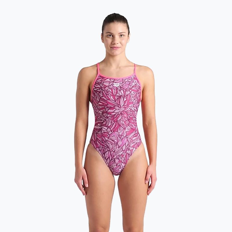 Dámske jednodielne plavky arena Pink Dahlia Lace Back shocking pink/multi