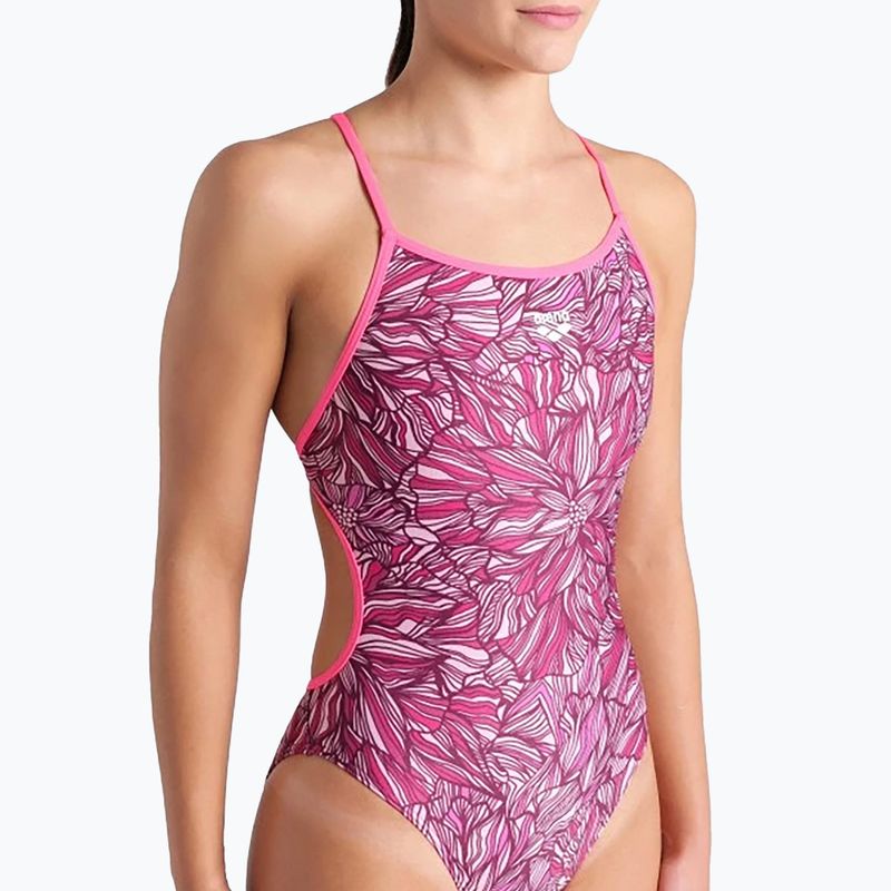 Dámske jednodielne plavky arena Pink Dahlia Lace Back shocking pink/multi 5