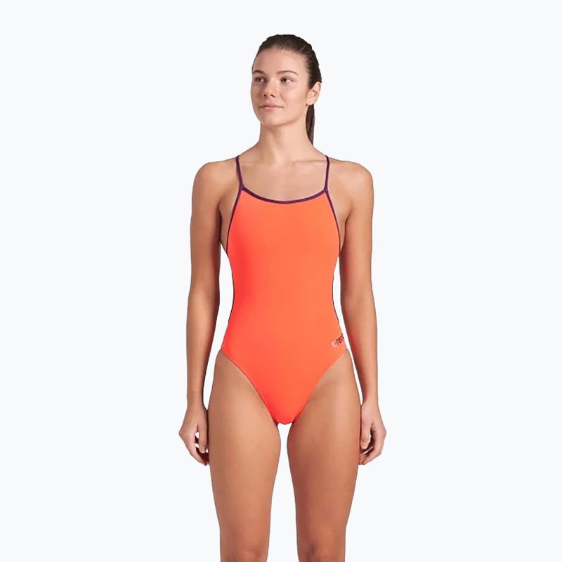Dámske jednodielne plavky arena Lace Back Solid bright coral/plum