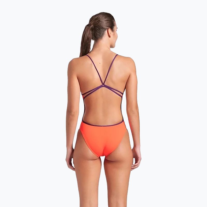 Dámske jednodielne plavky arena Lace Back Solid bright coral/plum 3