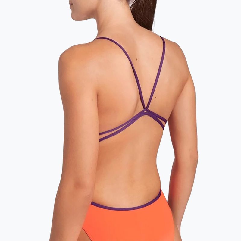 Dámske jednodielne plavky arena Lace Back Solid bright coral/plum 5