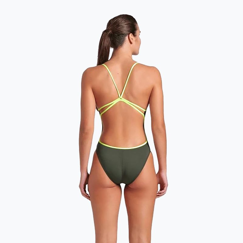 Dámske jednodielne plavky arena Lace Back Solid dark sage/artic lime 7