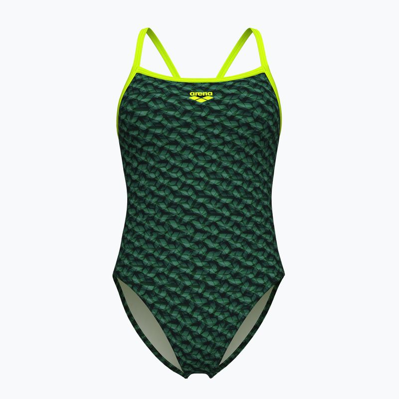 Dámske jednodielne plavky arena Monogram Challenge Back dark sage multi/artic lime