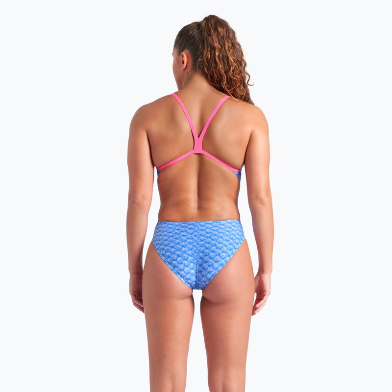 Dámske jednodielne plavky arena Monogram Challenge back blue river multi/shocking pink 7
