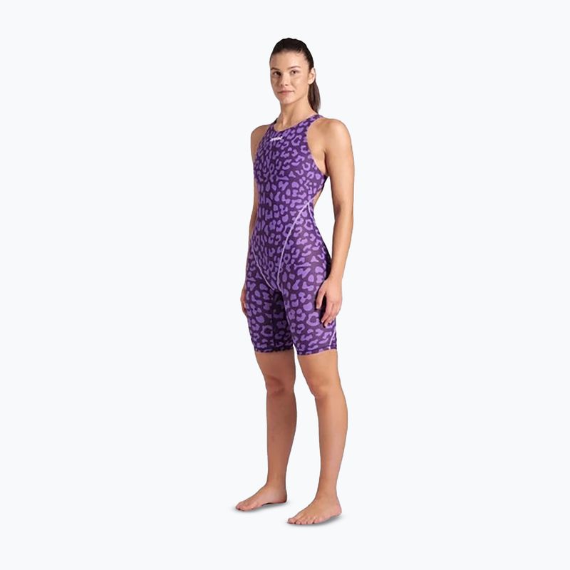 Dámske jednodielne plavky arena Powerskin ST Next LE Open Back leopard skin violet 2