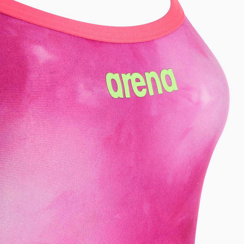 Dámske jednodielne plavky arena Tie-Dye Challenge Back Allover shocking pink multi/shocking pink 3