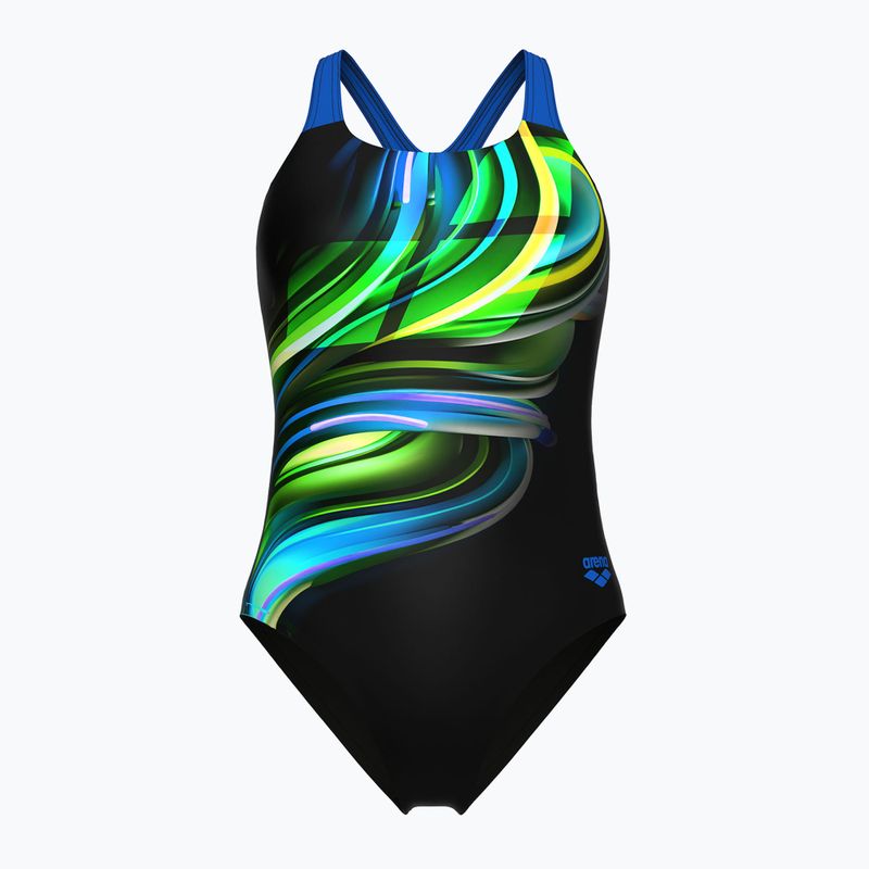 Dámske jednodielne plavky arena Bloom Swim Pro Back Lb multi black/black/blue china