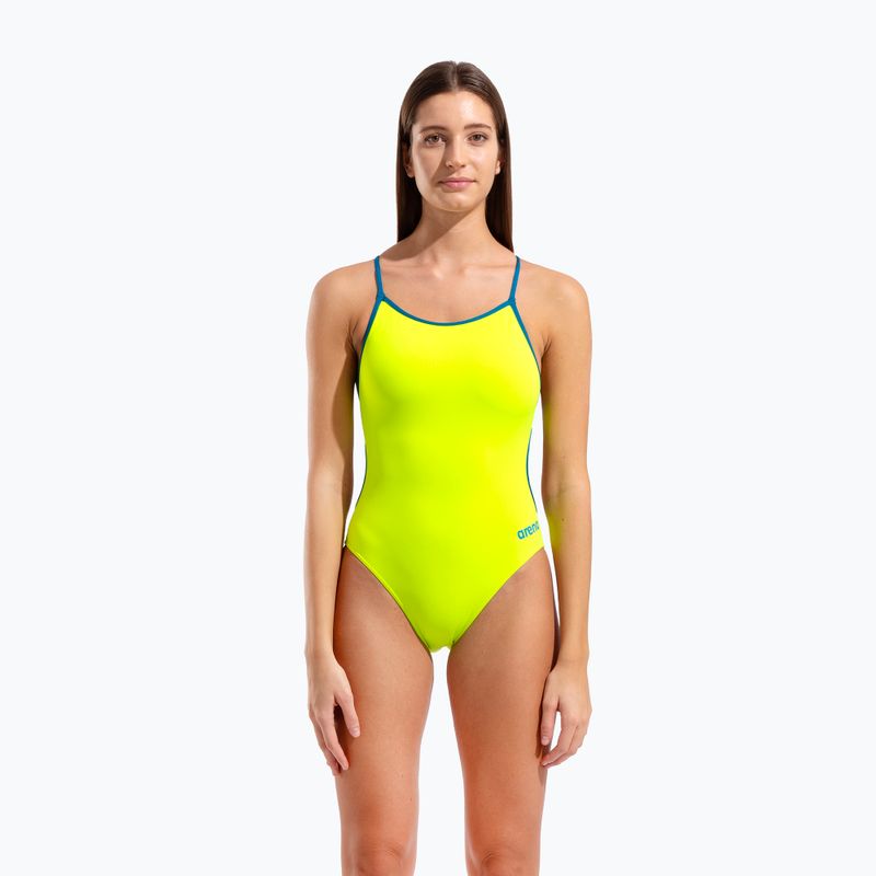 Dámske jednodielne plavky Arena Lace Back Solid artic lime/blue cosmo 5