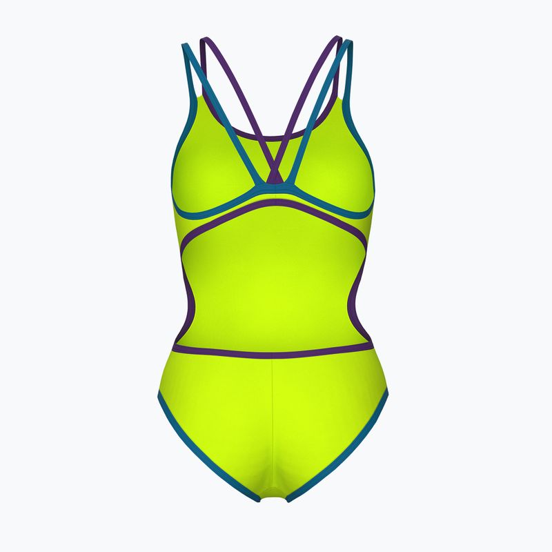 Dámske jednodielne plavky arena One Double Cross Back One Piece artic lime/plum/blue cosmo 2