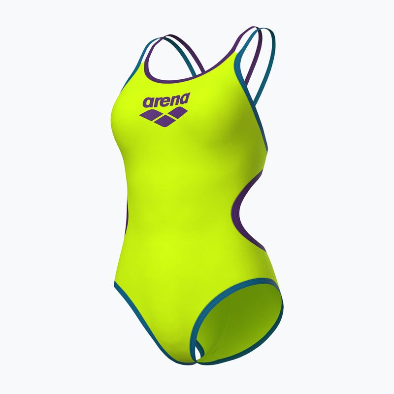 Dámske jednodielne plavky arena One Double Cross Back One Piece artic lime/plum/blue cosmo 3