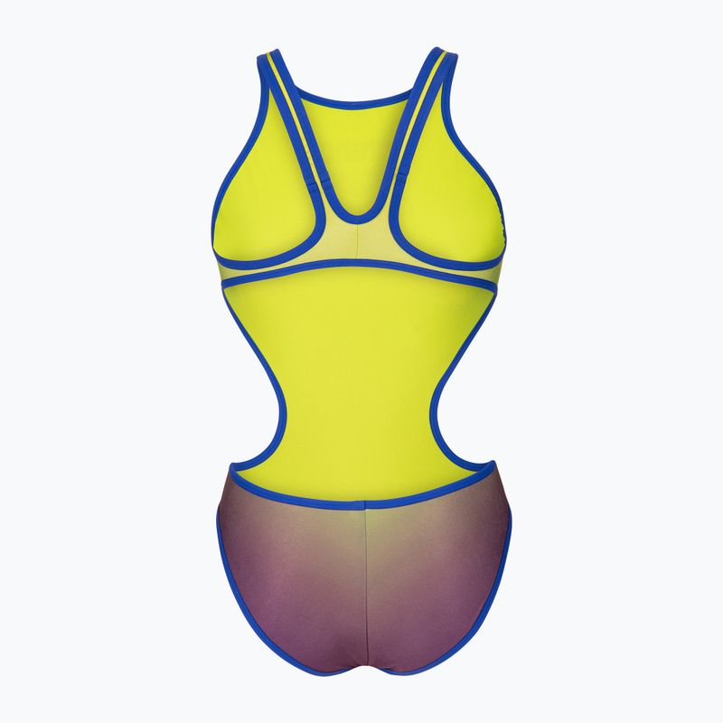 Dámske jednodielne plavky arena One Shaded Print Tech One Back artic lime violetta multi/neon blue 2