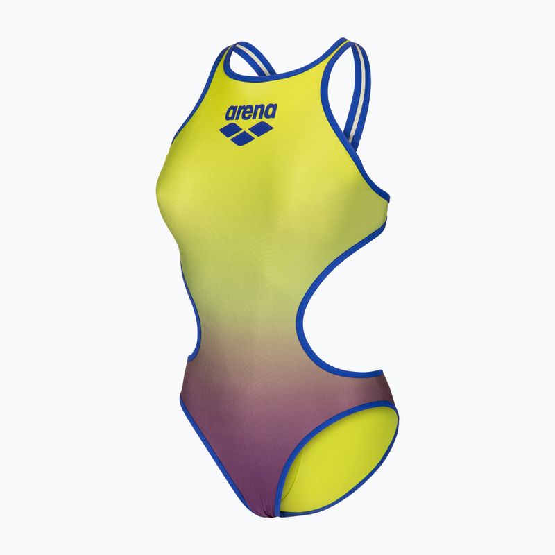 Dámske jednodielne plavky arena One Shaded Print Tech One Back artic lime violetta multi/neon blue 3