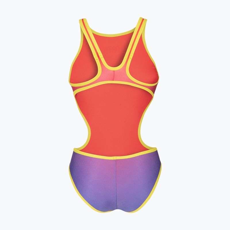 Dámske jednodielne plavky arena One Shaded Print Tech One Back bright coral royal multi/soft green 2