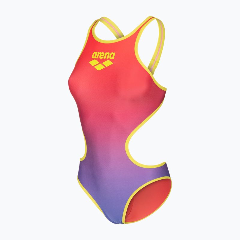 Dámske jednodielne plavky arena One Shaded Print Tech One Back bright coral royal multi/soft green 3