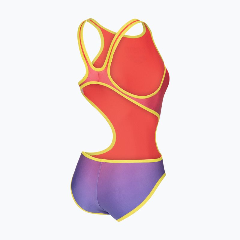 Dámske jednodielne plavky arena One Shaded Print Tech One Back bright coral royal multi/soft green 4