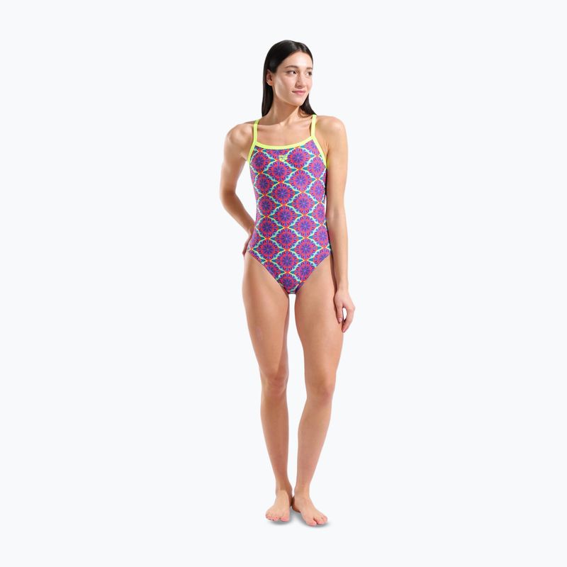 Dámske jednodielne plavky arena Floral Challange Back violet multi/artic lime 2