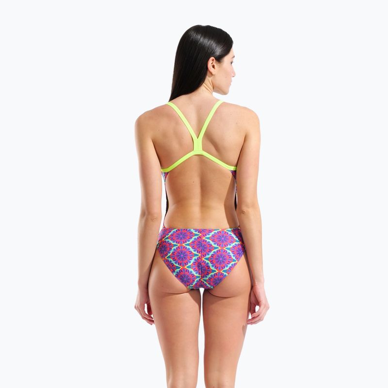 Dámske jednodielne plavky arena Floral Challange Back violet multi/artic lime 3