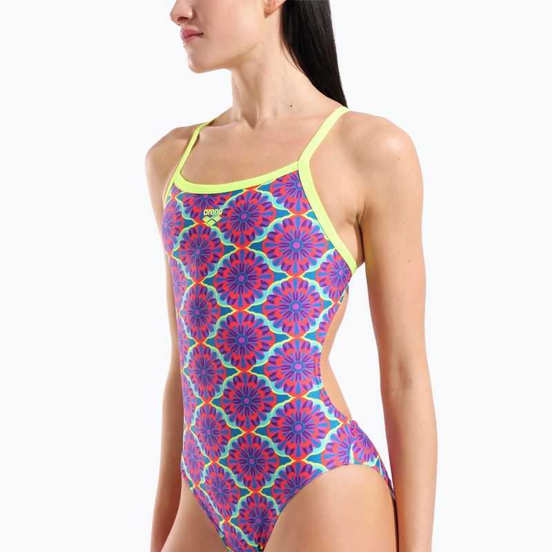 Dámske jednodielne plavky arena Floral Challange Back violet multi/artic lime 4