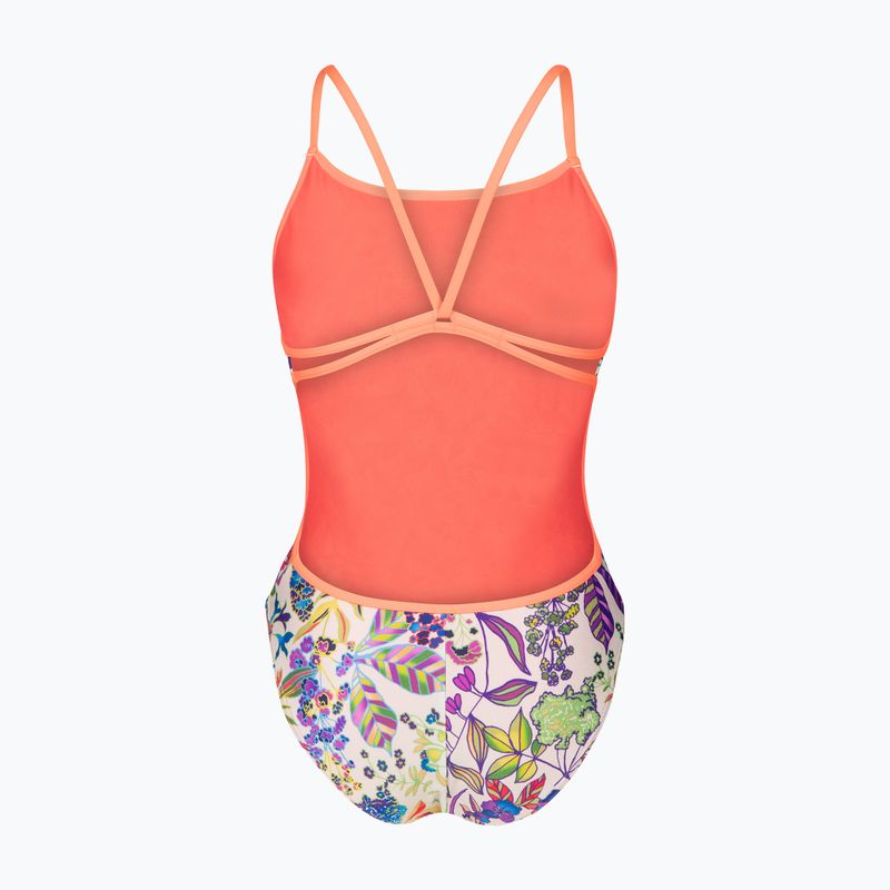 Dámske jednodielne plavky arena Painting Lace Back multi/bright coral 2