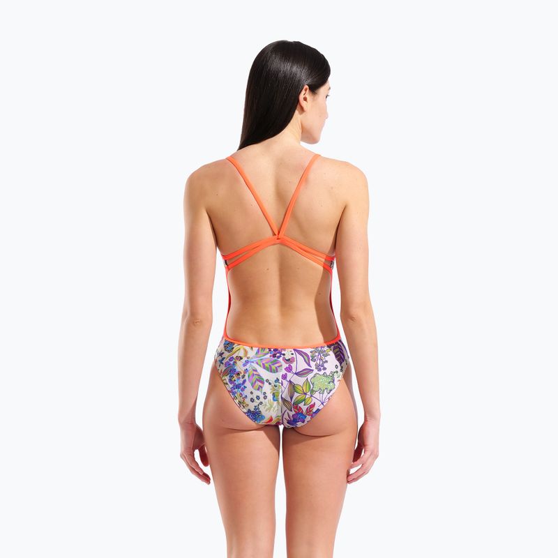 Dámske jednodielne plavky arena Painting Lace Back multi/bright coral 7