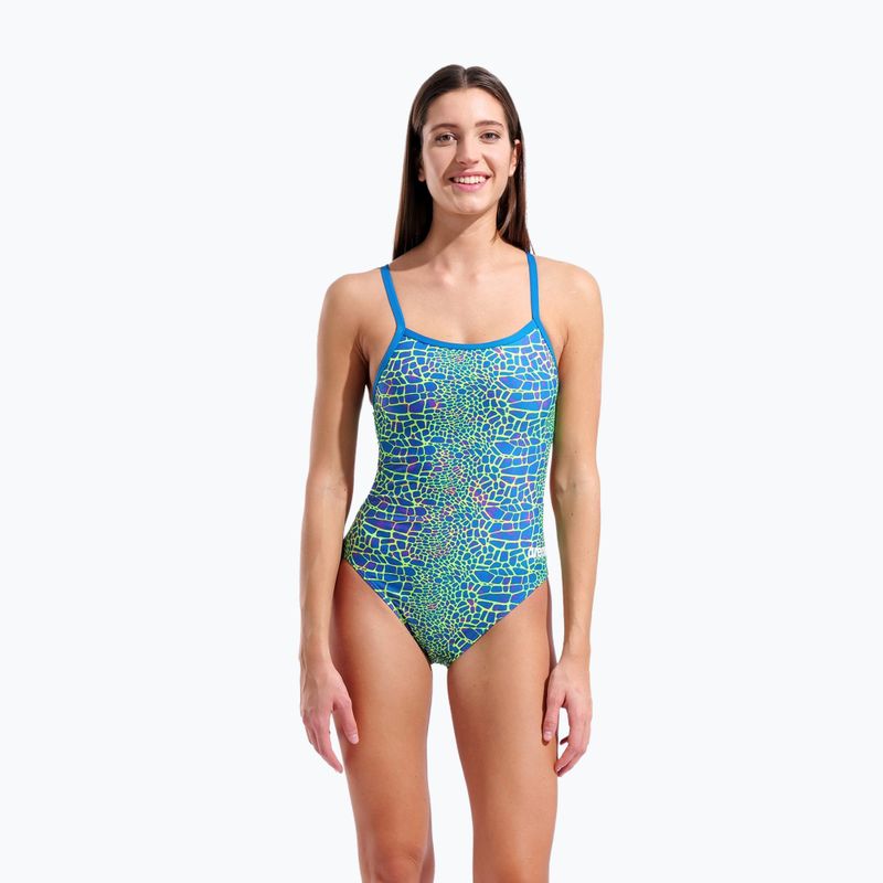 Dámske jednodielne plavky arena Snake Skin Challenge blue cosmo multi/blue cosmo 5