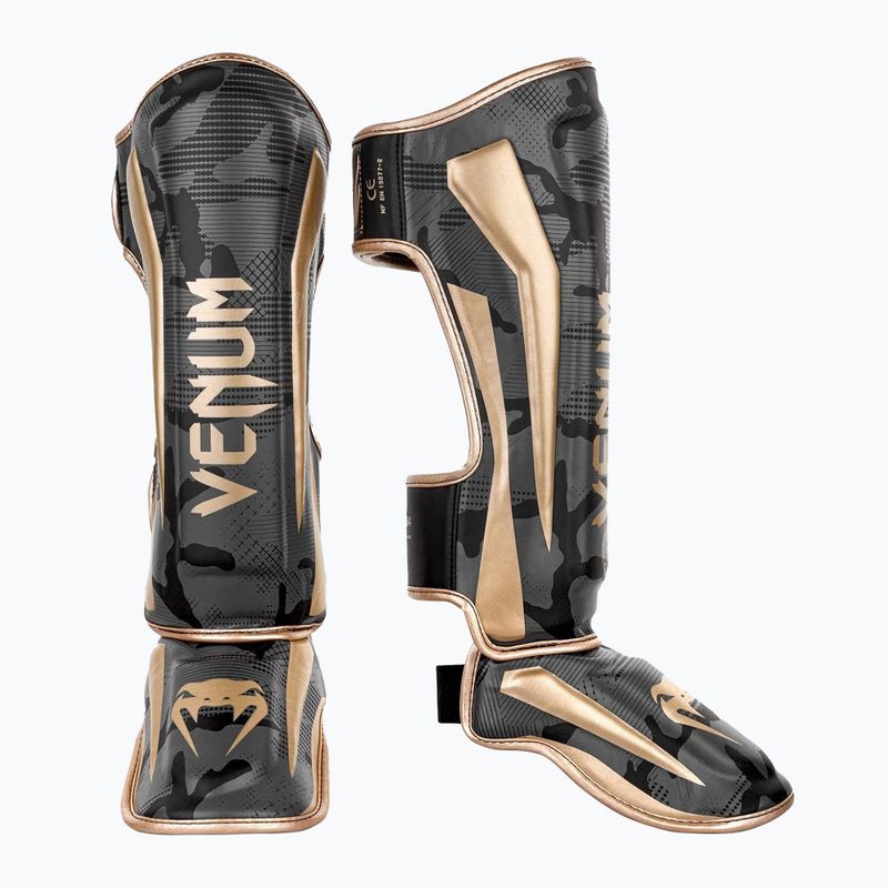 Chrániče holennej kosti Venum Elite Standup dark camo/gold