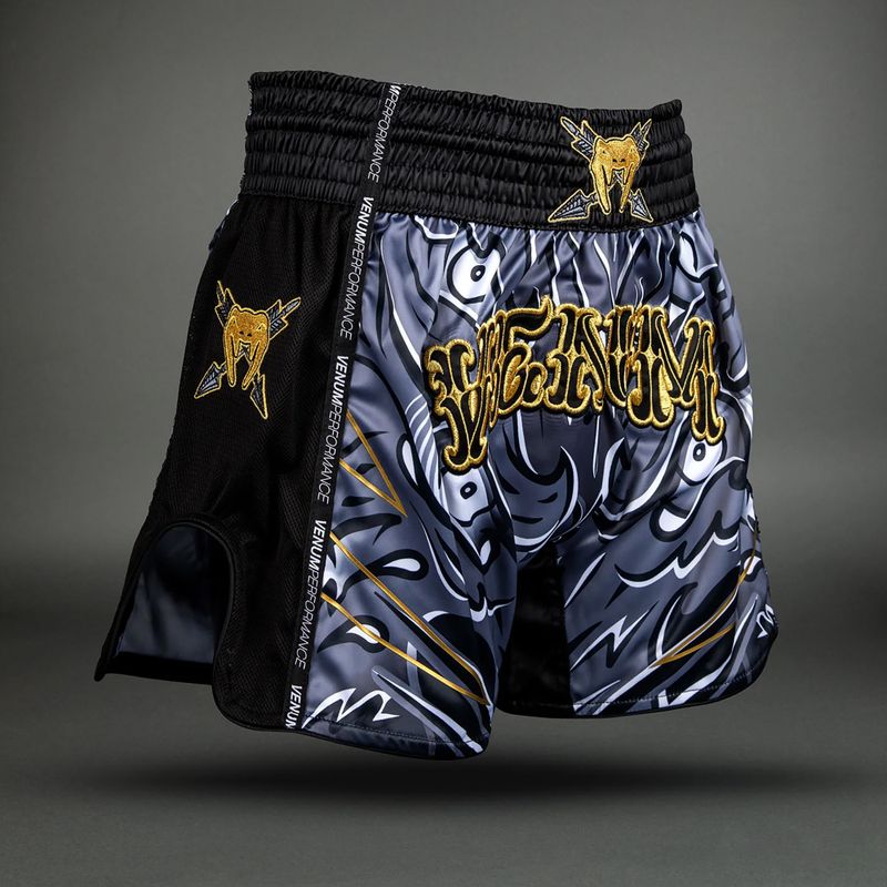 Pánske tréningové šortky Venum Wolf Attack Muay Thai Shorts black/grey 3